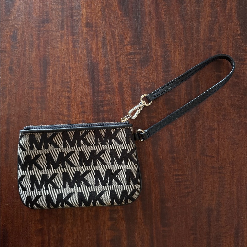 Michael Kors Black and Gray Logo Wristlet